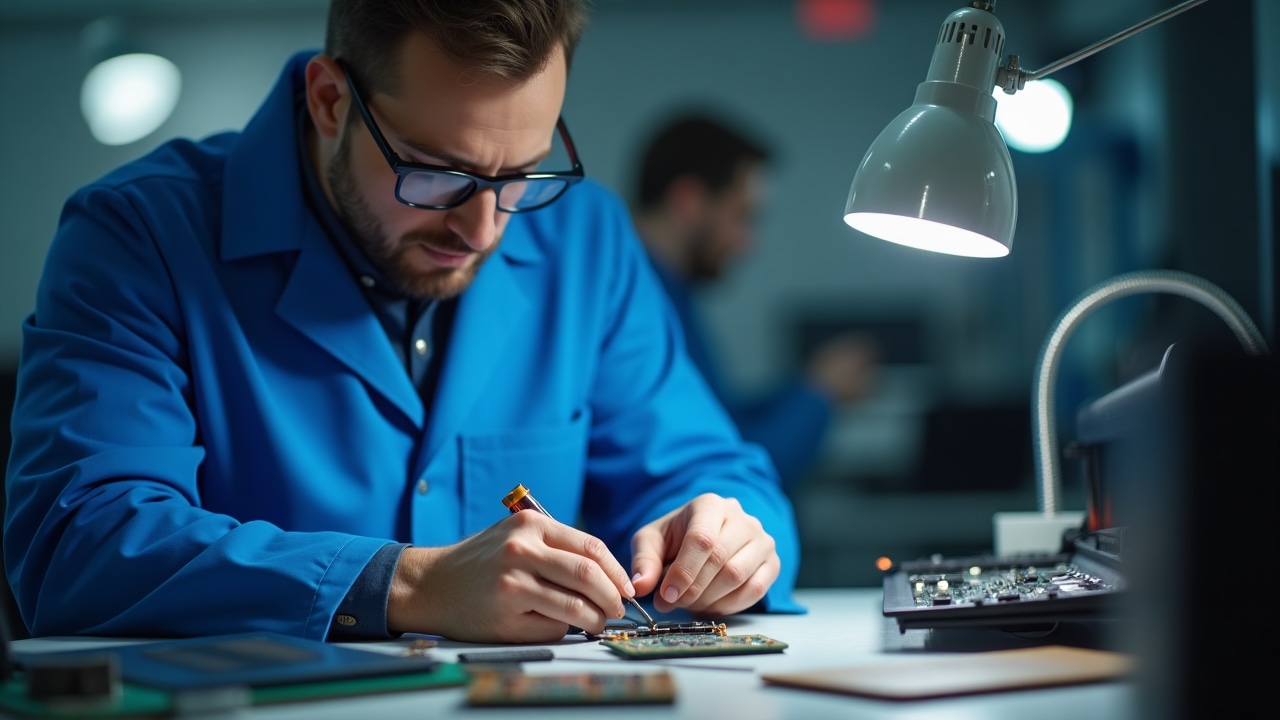 Hardware wallet being repaired by technician